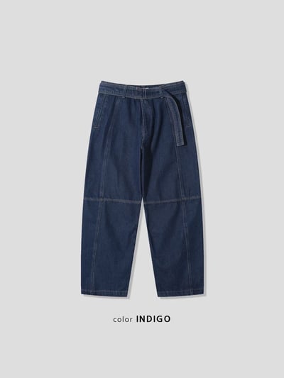 🇰🇷⭐️腰帶設計十字拼接線闊腿牛仔褲（男女款）14