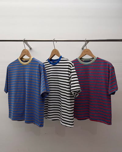 撞色領口寬版細條紋TEE3