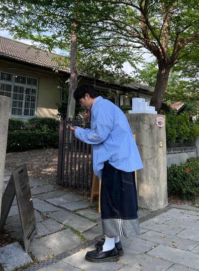 抓摺條紋廓形襯衫8