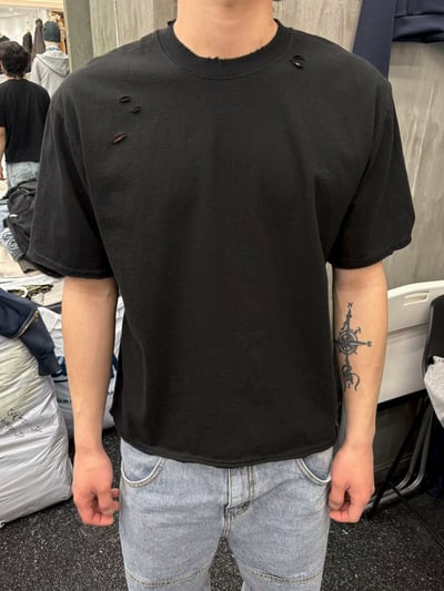 破洞純色棉短袖T恤 300g2