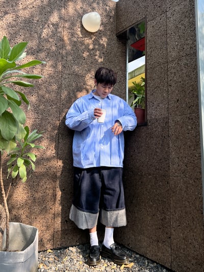 抓摺條紋廓形襯衫3