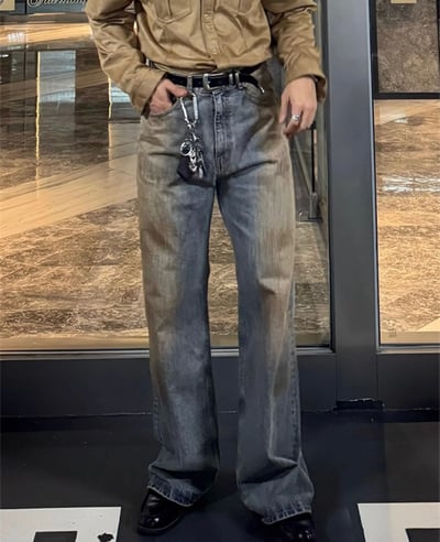 dirtyfit鏽漬印染做舊水洗直筒牛仔褲5