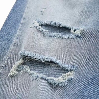 【fuchun】【🇰🇷】不均勻 淺刷色 刀割 破壞 水洗 寬版 牛仔褲9