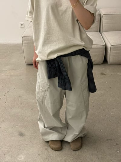 高階斜褶口袋工裝街頭休閒褲1