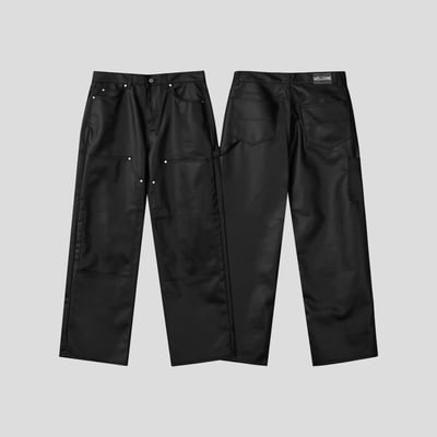 雙膝鉚釘拼接皮褲2