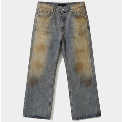dirtyfit鏽漬印染做舊水洗直筒牛仔褲6
