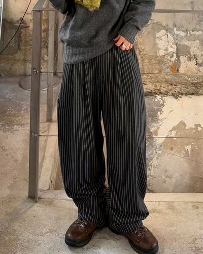 直條細紋高級闊腿西褲5