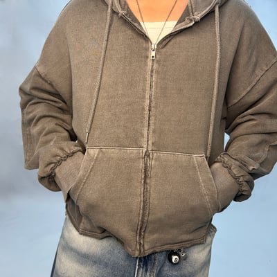 【🇰🇷】中磅毛巾布重水洗染色 Boxy 短版連帽夾克9