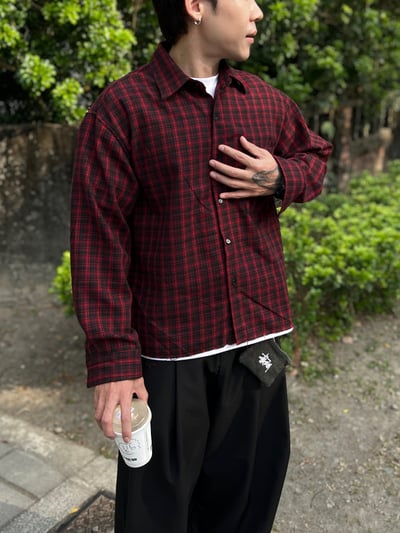 毛邊流蘇格紋襯衫4