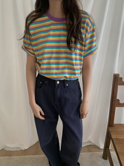 🤎CAMEL🇰🇷復古🌈條紋短T Retro Stripe Tee3