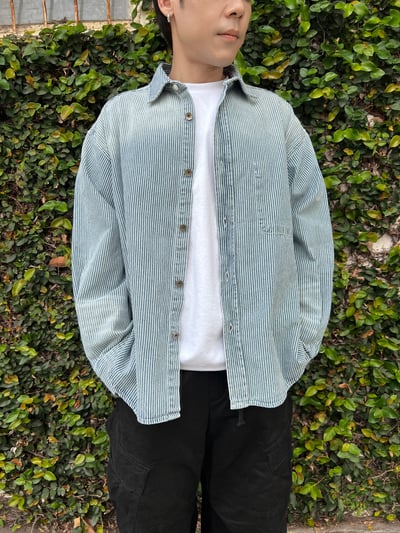 條紋水洗春季棉質襯衫外套9