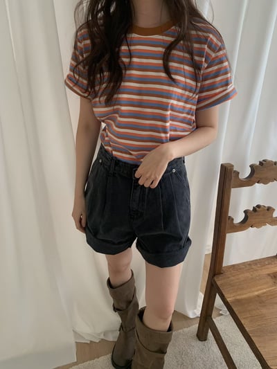 🤎CAMEL🇰🇷復古🌈條紋短T Retro Stripe Tee2