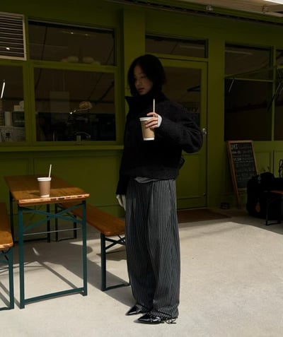 直條細紋高級闊腿西褲10