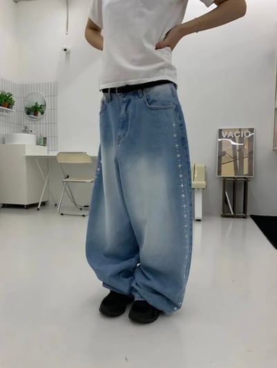Stud Line Balloon Denim Pants 側邊鉚釘牛仔褲1