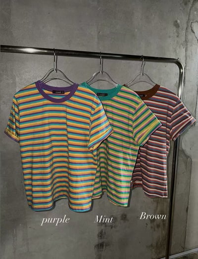 🤎CAMEL🇰🇷復古🌈條紋短T Retro Stripe Tee5