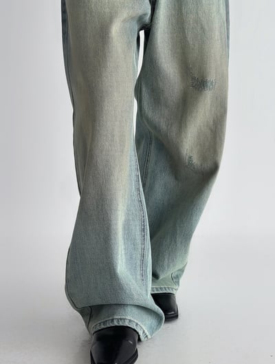 『現貨』🇰🇷 奶油骯髒做舊水洗牛仔褲1