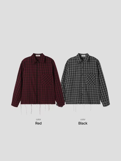 毛邊流蘇格紋襯衫7