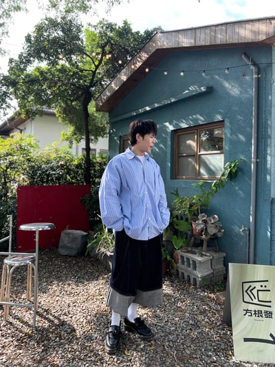 抓摺條紋廓形襯衫4