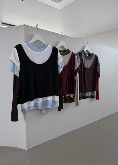 疊穿長袖打底T恤吊帶背心套裝8