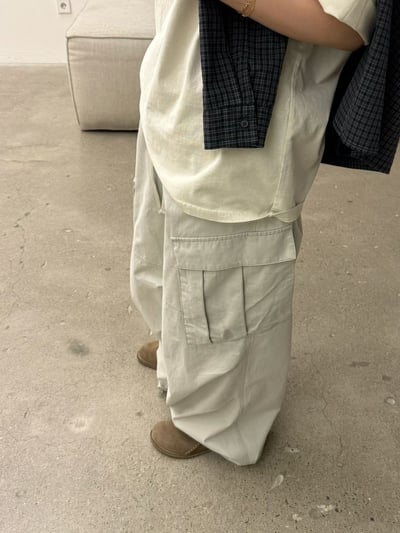 高階斜褶口袋工裝街頭休閒褲3