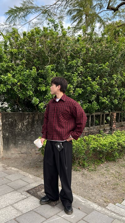 毛邊流蘇格紋襯衫1