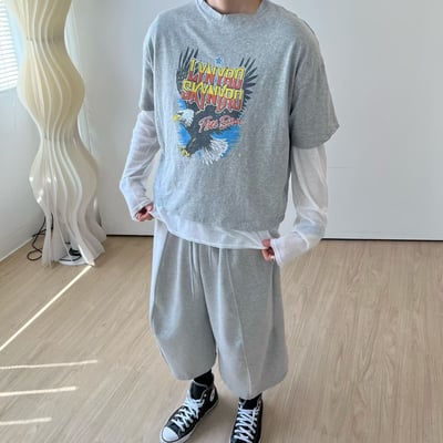 飛鷹印花水洗短版TEE3