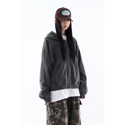 【🇰🇷】中磅毛巾布重水洗染色 Boxy 短版連帽夾克10