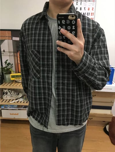 毛邊流蘇格紋襯衫8