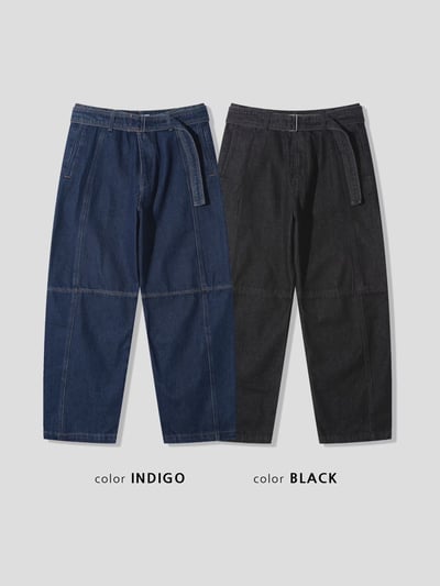 🇰🇷⭐️腰帶設計十字拼接線闊腿牛仔褲（男女款）13