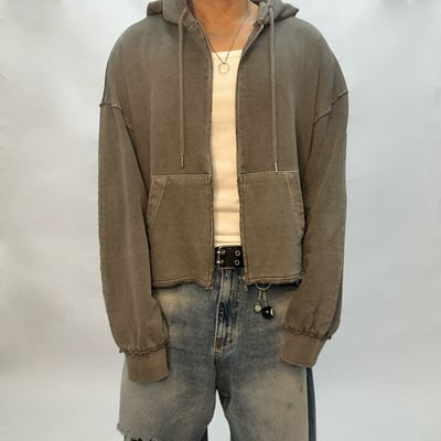 【🇰🇷】中磅毛巾布重水洗染色 Boxy 短版連帽夾克8