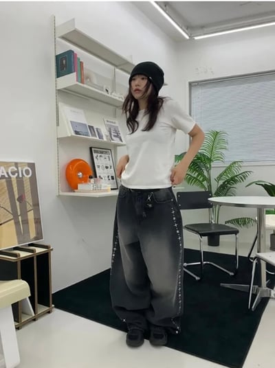 Stud Line Balloon Denim Pants 側邊鉚釘牛仔褲9