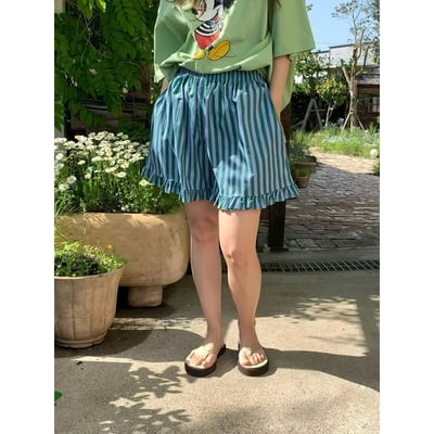 夏日捲邊條紋短褲7