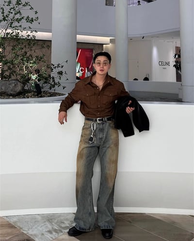 dirtyfit鏽漬印染做舊水洗直筒牛仔褲2