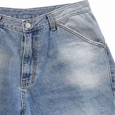 【fuchun】【🇰🇷】不均勻 淺刷色 刀割 破壞 水洗 寬版 牛仔褲10