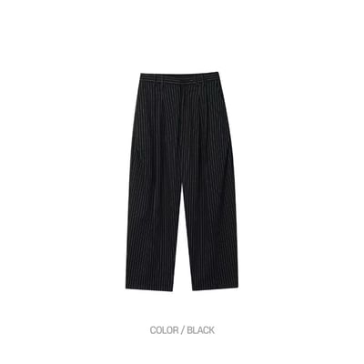 直條細紋高級闊腿西褲12