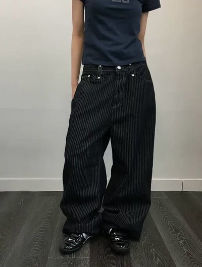 卯釘條紋落地褲1