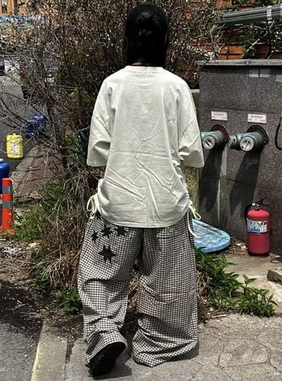 韓國🇰🇷  星芒格紋氣球寬褲13