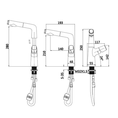 DE系列 - 伸縮切換面盆龍頭 - S.8009K15