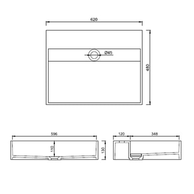 IDEAVIT - 人造石方型薄邊面盆 - K-455A-T-SN2
