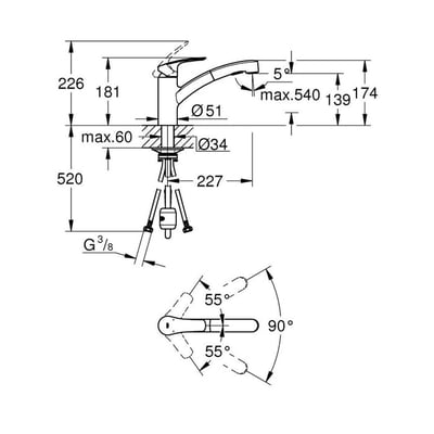 GROHE｜EUROSMART 單槍廚房龍頭 伸縮式龍頭-303050006