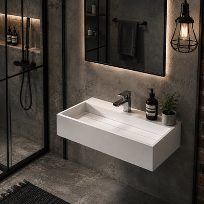 IDEAVIT - 人造石方型窄版面盆 - K-450L-T-SC1