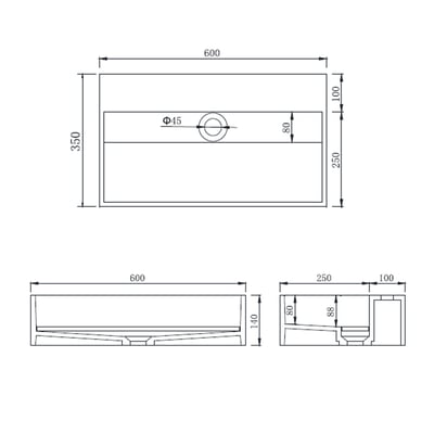 IDEAVIT - 人造石方型窄版面盆 - K-450L-T-SC2
