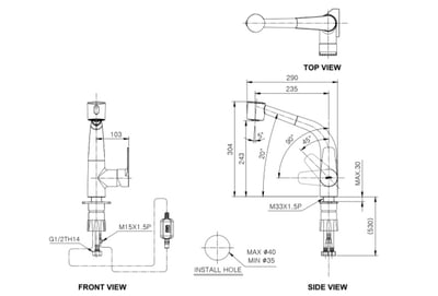 日本 INAX - 側把手抽拉式廚房龍頭 - 「可切換出水」 - FD18642