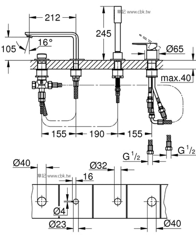Grohe Bauedge三孔浴缸組合-2511710A5
