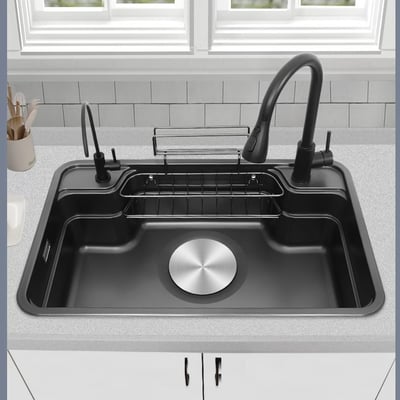 日向 - 日式3D壓紋多功能大單槽 - 不鏽鋼色/暮色黑-SUN3209/12093