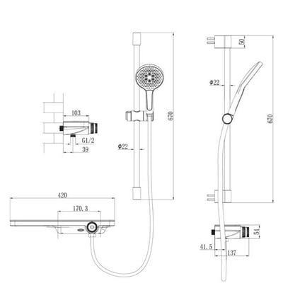 IDEAVIT - 多功能旋鈕淋浴龍頭(淋浴花灑)  - RD-11716-B/S/G/W/HB/HS/HG16