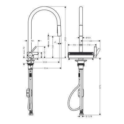 Hansgrohe Aquno Select M81 廚房抽拉瀑布龍頭 - 738378008