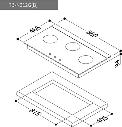 檯面式內焰玻璃三口爐-RB-N312G(B)2
