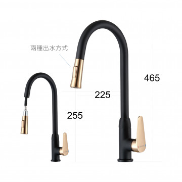 Day&Day - PVD伸縮花灑檯面龍頭 黑色+玫瑰金 / ED-KA4308-B2