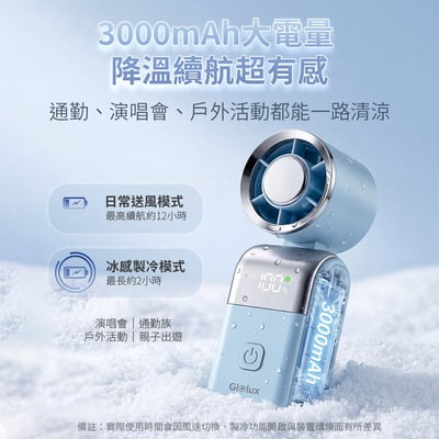 ｜Glolux｜Mini手持折疊製冷風扇｜珍珠白｜太空灰｜香檳紫｜寶寶藍｜買一送一｜四色任選｜7